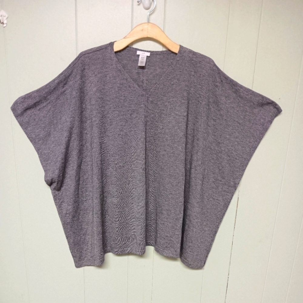J.JILL MERINO WOOL TENCEL KNIT PONCH SWEATER WOMENS ONE SIZE FITS ALL GRAY